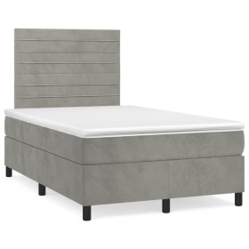 Box spring bed with light gray velvet mattress 120x190 cm by , Beds and slatted bases - Ref: Foro24-3270001, Price: 409,34 €,...