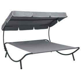 Garden lounger with gray awning by vidaXL, Loungers - Ref: Foro24-48073, Price: 102,99 €, Discount: %