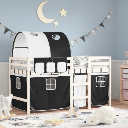 Cama alta niños con túnel madera pino blanco negro 80x200 cm de , Camas y somieres - Ref: Foro24-3283838, Precio: 195,04 €, D...