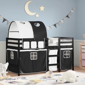 Cama alta niños con túnel madera pino blanco negro 90x200 cm de , Camas y somieres - Ref: Foro24-3283850, Precio: 199,55 €, D...