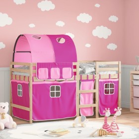 High bed for children with pink pine wood tunnel 90x200 cm by , Beds and slatted bases - Ref: Foro24-3283846, Price: 174,66 €...