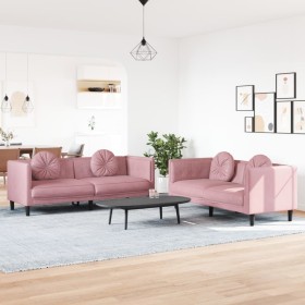 Pink velvet 2-piece sofa set with cushions by , Sofas - Ref: Foro24-3209260, Price: 576,32 €, Discount: %