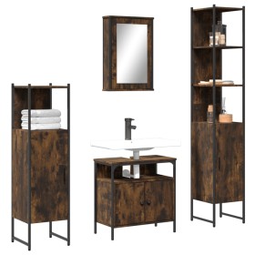 4-piece bathroom furniture set smoked oak plywood by , Bathroom furniture - Ref: Foro24-3214827, Price: 237,99 €, Discount: %