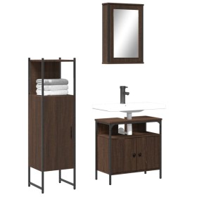 3-piece bathroom furniture set in brown oak plywood by , Bathroom furniture - Ref: Foro24-3214819, Price: 151,99 €, Discount: %