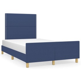 Estructura de cama con cabecero tela azul 120x190 cm de , Camas y somieres - Ref: Foro24-3270512, Precio: 164,63 €, Descuento: %