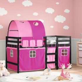 High bed for children with pink pine wood tunnel 90x200 cm by , Beds and slatted bases - Ref: Foro24-3283852, Price: 203,40 €...