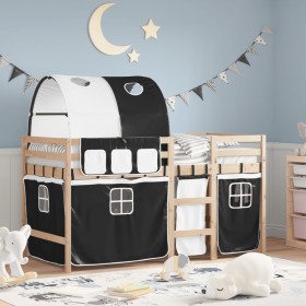 Cama alta niños con túnel madera pino blanco negro 90x200 cm de , Camas y somieres - Ref: Foro24-3283844, Precio: 174,47 €, D...