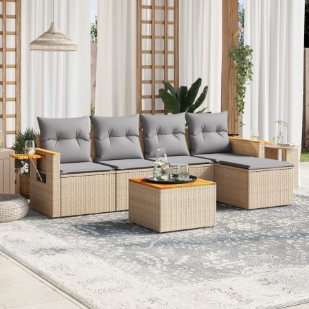 Gartensofa-Set mit Kissen, 6-teilig, beiges synthetisches Rattan von , Gartensets - Ref: Foro24-3226766, Preis: 395,05 €, Rab...