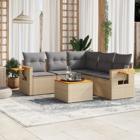 Gartensofa-Set mit Kissen, 6-teilig, beiges synthetisches Rattan von , Gartensets - Ref: Foro24-3226808, Preis: 416,99 €, Rab...