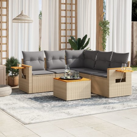 Gartensofa-Set mit Kissen, 6-teilig, beiges synthetisches Rattan von , Gartensets - Ref: Foro24-3226808, Preis: 434,00 €, Rab...