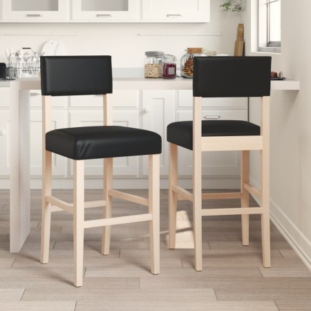 High stools 2 pcs solid rubber wood and synthetic leather by , Kitchen stools - Ref: Foro24-4006196, Price: 105,32 €, Discoun...