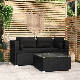 3-teiliges Gartenmöbel-Set und schwarze synthetische Rattankissen von vidaXL, Gartensets - Ref: Foro24-317521, Preis: 231,80 ...