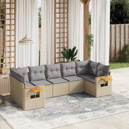 7-teiliges Gartensofa-Set und beige synthetische Rattankissen von , Gartensets - Ref: Foro24-3227109, Preis: 528,53 €, Rabatt: %