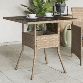 Garden table glass surface PE rattan beige 80x80x75 cm by , Garden tables - Ref: Foro24-365523, Price: 88,35 €, Discount: %