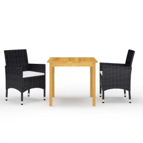 Juego de comedor de jardín 3 piezas con cojines negro de , Conjuntos de jardín - Ref: Foro24-3095860, Precio: 243,14 €, Descu...