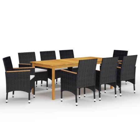 Juego de comedor de jardín 9 piezas con cojines negro de , Conjuntos de jardín - Ref: Foro24-3095869, Precio: 656,20 €, Descu...