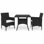 Set de comedor de jardín 3 pzas ratán PE vidrio templado negro de , Conjuntos de jardín - Ref: Foro24-3095910, Precio: 225,12...