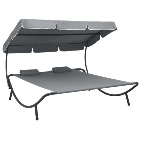 Outdoor lounger with canopy and gray pillows by vidaXL, Outdoor beds - Ref: Foro24-48070, Price: 159,99 €, Discount: %