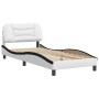 Estructura cama cabecero cuero sintético blanco negro 90x200 cm de , Camas y somieres - Ref: Foro24-3207980, Precio: 174,45 €...