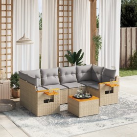 7-teiliges Gartensofa-Set und beige synthetische Rattankissen von , Gartensets - Ref: Foro24-3226640, Preis: 487,58 €, Rabatt: %