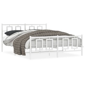 Estructura cama metal con cabecero y estribo blanco 160x200 cm de , Camas y somieres - Ref: Foro24-374311, Precio: 132,52 €, ...