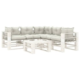 Set muebles de palets para jardín 6 pzas madera cojines beige de , Conjuntos de jardín - Ref: Foro24-3052442, Precio: 555,45 ...