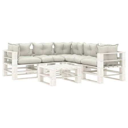 Set muebles de palets para jardín 6 pzas madera cojines beige de , Conjuntos de jardín - Ref: Foro24-3052442, Precio: 555,45 ...