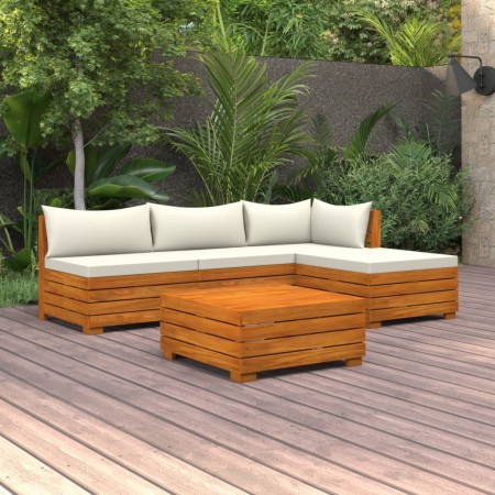 Muebles de jardín 5 piezas con cojines madera maciza de acacia de , Conjuntos de jardín - Ref: Foro24-3087284, Precio: 619,99...