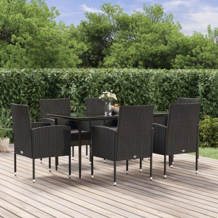 Set de comedor de jardín 7 pzas y cojines ratán sintético negro de , Conjuntos de jardín - Ref: Foro24-3156787, Precio: 487,9...