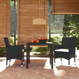 Set de comedor de jardín 3 pzas y cojines ratán sintético negro de , Conjuntos de jardín - Ref: Foro24-3095009, Precio: 284,7...