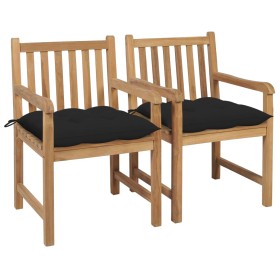 Garden chairs 2 pcs solid teak wood with black cushions by , Garden chairs - Ref: Foro24-3062752, Price: 278,75 €, Discount: %