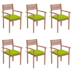 Stackable garden chairs 6 pcs teak wood with cushions by , Garden chairs - Ref: Foro24-3072598, Price: 500,99 €, Discount: %