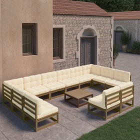 Garden furniture set 13 pcs honey brown pine wood cushions by , Garden sets - Ref: Foro24-3077242, Price: 1,00 €, Discount: %