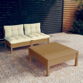 Garden furniture 3 pieces cream pine wood cushions by , Garden sets - Ref: Foro24-3096001, Price: 225,99 €, Discount: %