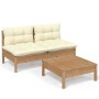 Garden furniture 3 pieces cream pine wood cushions by , Garden sets - Ref: Foro24-3096001, Price: 226,43 €, Discount: %