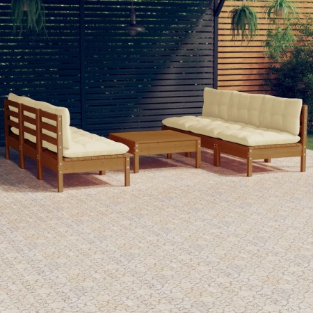 Garden furniture 7 pieces cream pine wood cushions by , Garden sets - Ref: Foro24-3096097, Price: 589,99 €, Discount: %