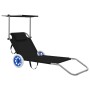 Folding sun lounger with awning and black steel wheels by , Loungers - Ref: Foro24-44323, Price: 57,95 €, Discount: %