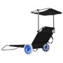 Folding sun lounger with awning and black steel wheels by , Loungers - Ref: Foro24-44323, Price: 57,95 €, Discount: %