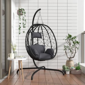 Egg hanging chair with anthracite synthetic rattan steel cushion by , Garden rockers - Ref: Foro24-360045, Price: 212,88 €, D...