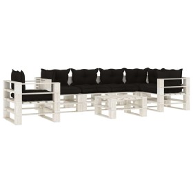 Set muebles de palets de jardín 7 pzas madera cojines negros de , Conjuntos de jardín - Ref: Foro24-3052371, Precio: 650,99 €...