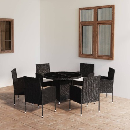 Juego de comedor para jardín 7 piezas ratán sintético negro de , Conjuntos de jardín - Ref: Foro24-3059431, Precio: 564,44 €,...