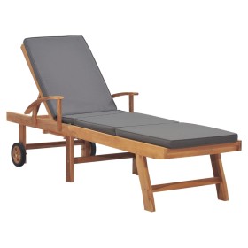 Sun lounger with solid dark gray teak wood cushion by vidaXL, Loungers - Ref: Foro24-48023, Price: 305,96 €, Discount: %