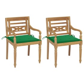 Batavia chairs 2 units solid teak with green cushions by , Garden chairs - Ref: Foro24-3062132, Price: 241,07 €, Discount: %