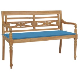 Banco Batavia madera maciza de teca con cojín azul 120 cm de , Bancos de jardín - Ref: Foro24-3062158, Precio: 205,99 €, Desc...