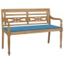 Banco Batavia madera maciza de teca con cojín azul 120 cm de , Bancos de jardín - Ref: Foro24-3062158, Precio: 213,07 €, Desc...