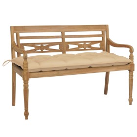 Batavia solid teak bench with beige cushion 120 cm by , garden benches - Ref: Foro24-3062172, Price: 205,99 €, Discount: %