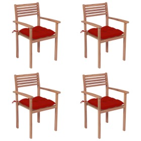 Garden chairs with cushions 4 pcs solid teak wood red by , Garden chairs - Ref: Foro24-3062310, Price: 334,70 €, Discount: %