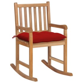 Silla mecedora de madera maciza de teca con cojín rojo de , Sillas de jardín - Ref: Foro24-3062778, Precio: 150,99 €, Descuen...