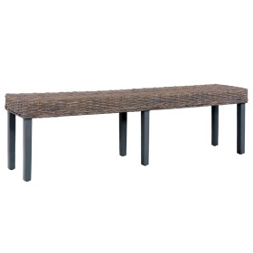 Banco de ratán kubu y madera maciza de mango gris 160 cm de vidaXL, Bancos de comedor y cocina - Ref: Foro24-285793, Precio: ...