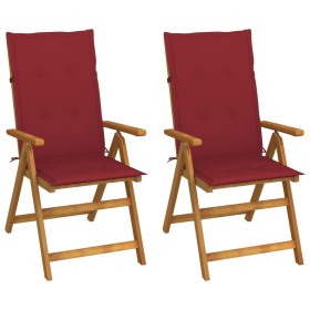 Reclining garden chairs 2 pcs solid acacia wood cushions by , Garden chairs - Ref: Foro24-3064068, Price: 179,43 €, Discount: %